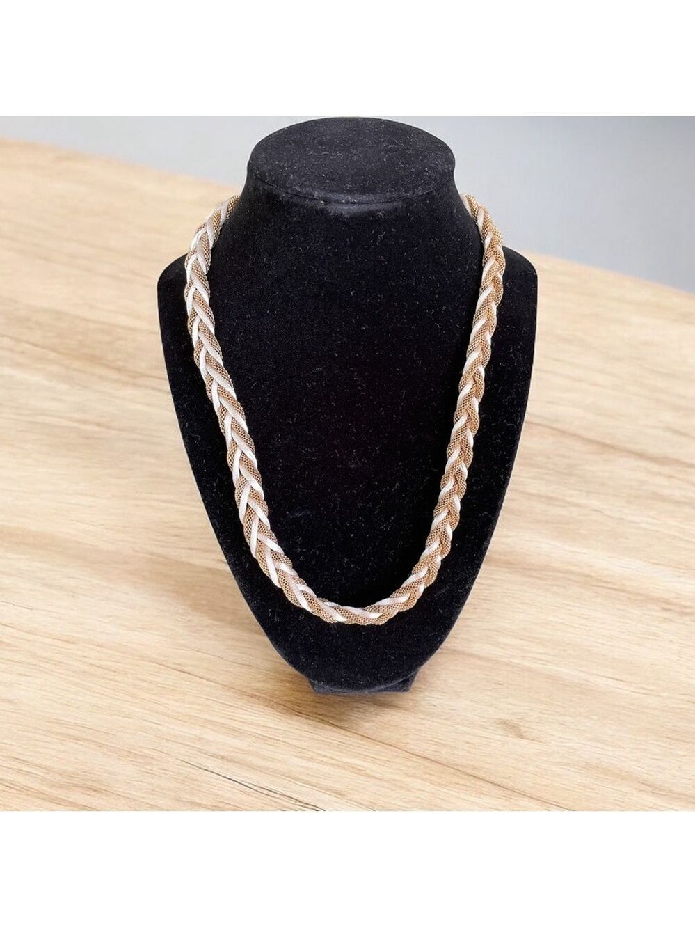 Necklace, Braided Gold Chain and White Threads, 18”, Lobster Clasp, NWOT